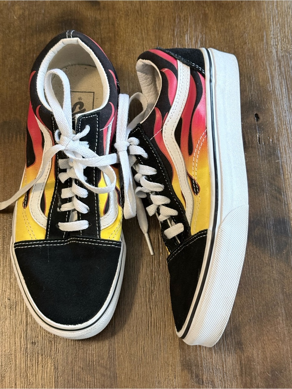 Vans Classic Low-Top Sneakers with Flame Print - Black, Yellow, Pink